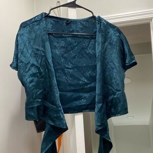 dark green tie front silk blouse